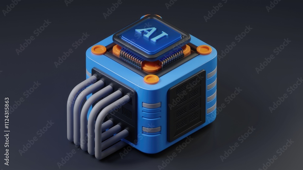 Poster A stylized 3D rendering of an AI processing unit, showcasing advanced technology.