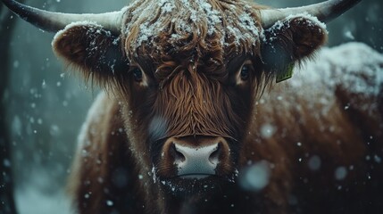 Rustic Rural Cow Portrait in Snowy Weather