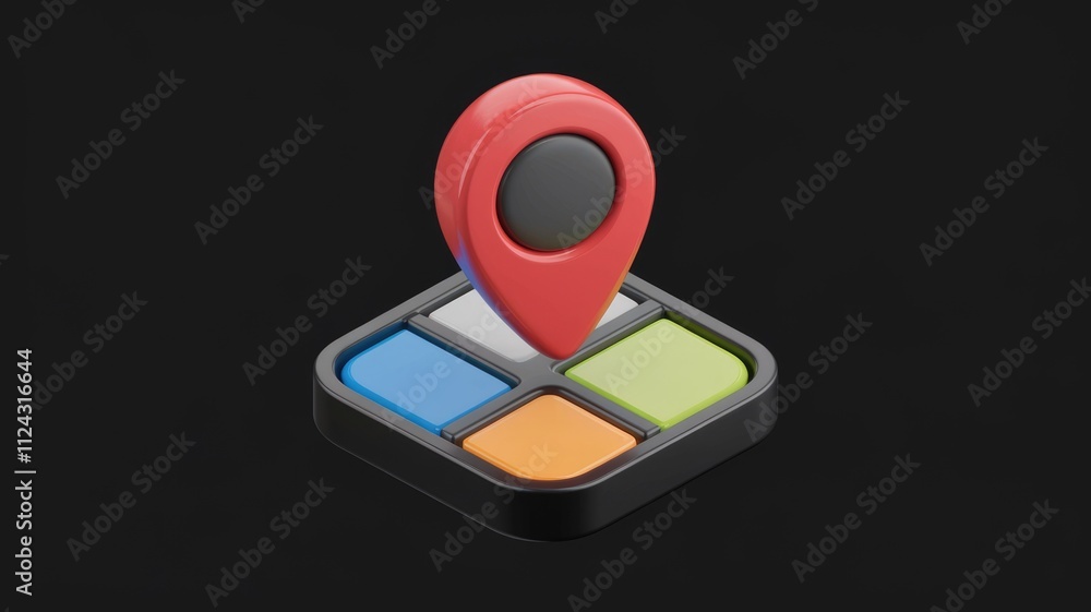 Fototapete 3d render of a location pin on a colorful square grid, representing location-based services or navig