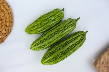Isolated photo of bitter melon in white background. 