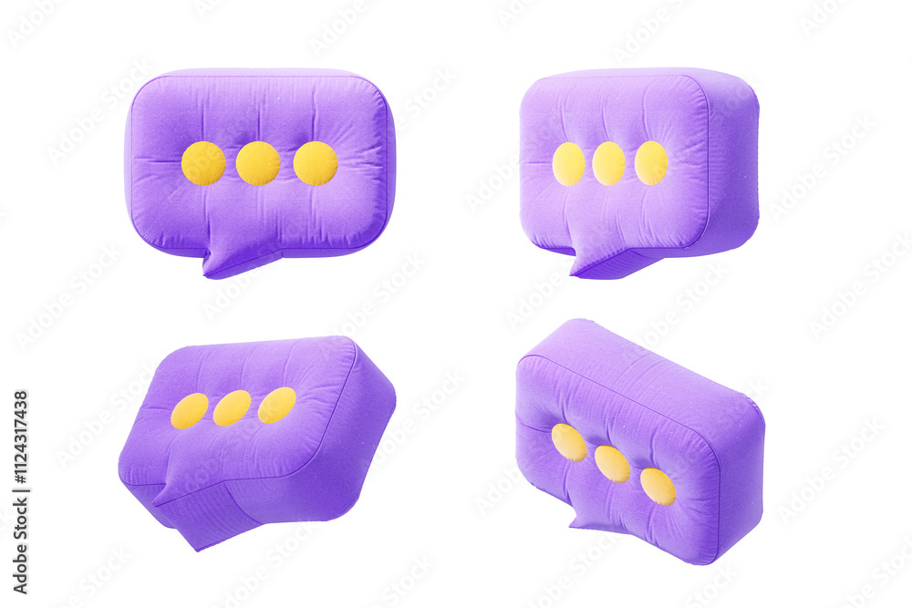Fototapete soft purple 3d speech bubbles with yellow dots, isolated on white background. 3d rendering