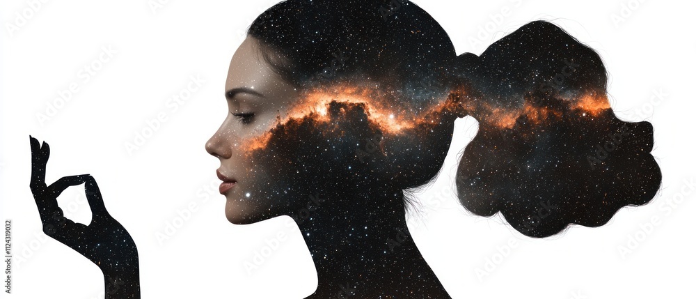 Poster the silhouette of exploring inner peace through cosmic meditation abstract art studio profile view s