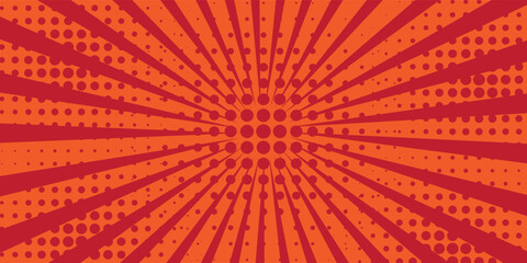 Pop art red comic book cartoon magazine cover. Cartoon cute retro Strip pattern mock up. Vector halftone illustration. Vintage background for comic superhero text, speech bubble, message.