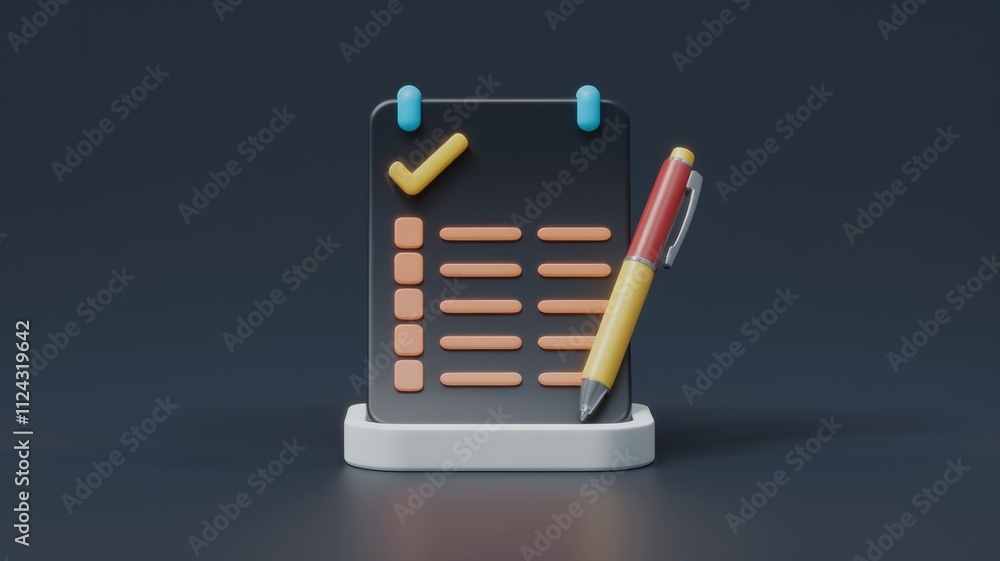 Poster A 3D rendered checklist with a pen, symbolizing task management and productivity.