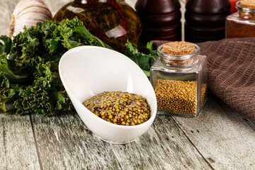 Mustard sauce with seeds in the bowl