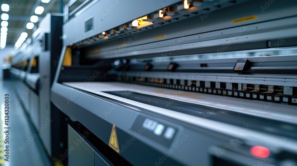 Poster a wide-format printer is placed on the side of an industrial laser machine, which can print with hig