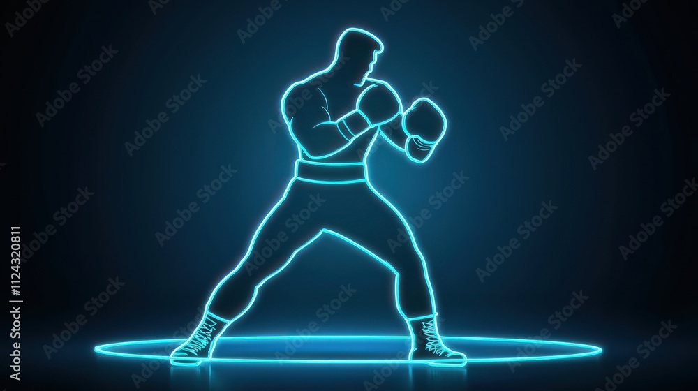 Aufkleber boxing action in neon style urban environment digital art concept dynamic viewpoint