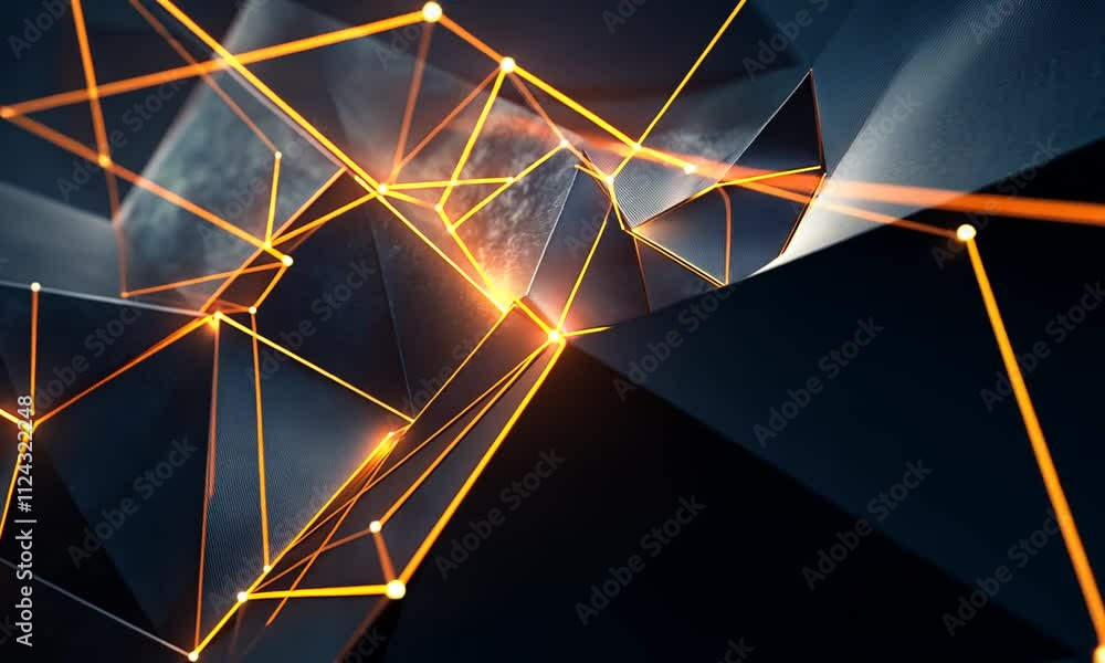 Aufkleber abstract dark geometric shapes with glowing orange lines connecting nodes.