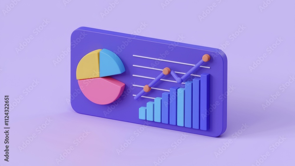 Leinwandbilder 3D illustration of a pie chart and bar graph showing upward trend, representing business growth and data analysis.