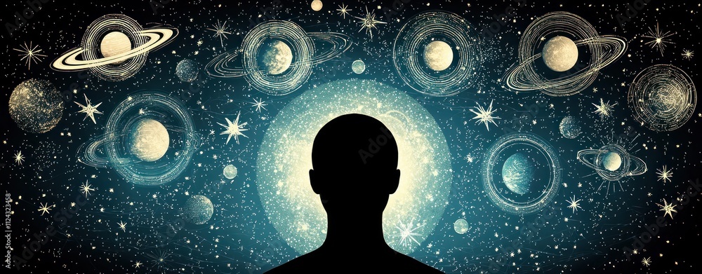 Aufkleber the silhouette ofexploring cosmic wonders universe digital art outer space perspective imagination b