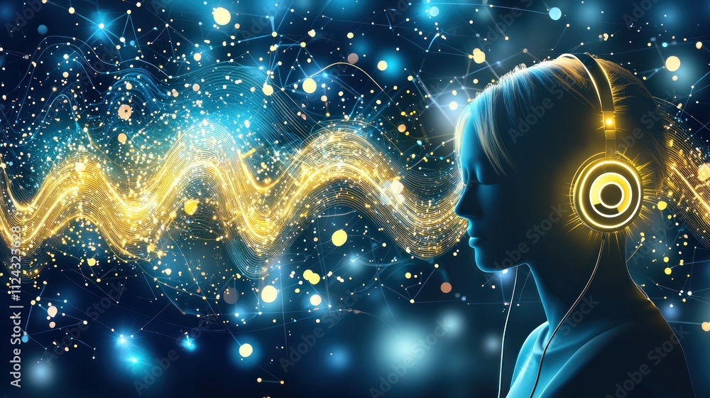 Poster music experience digital realm visual art abstract environment side perspective creativity