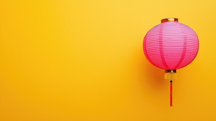 Fototapeta premium Pink Chinese Paper Lantern Against a Yellow Background