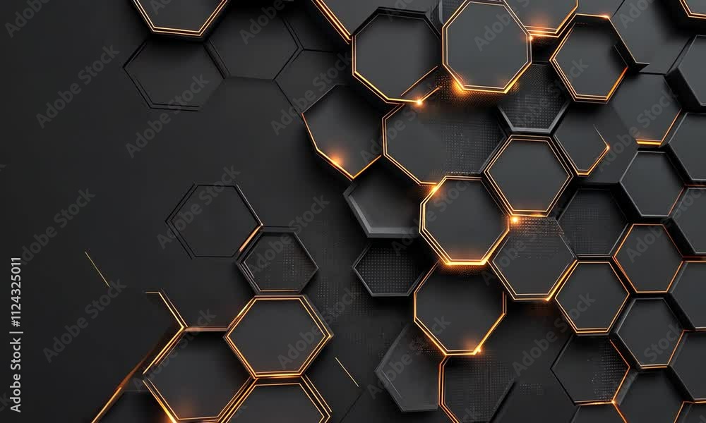 Poster abstract dark hexagon pattern with glowing edges. (1)