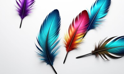 Obraz premium Vibrant feathers on white background: colorful beauty in nature's design