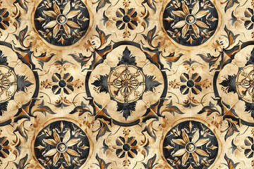 Naklejka premium Vintage-inspired tile, showcasing intricate mosaic designs in earthy tones.