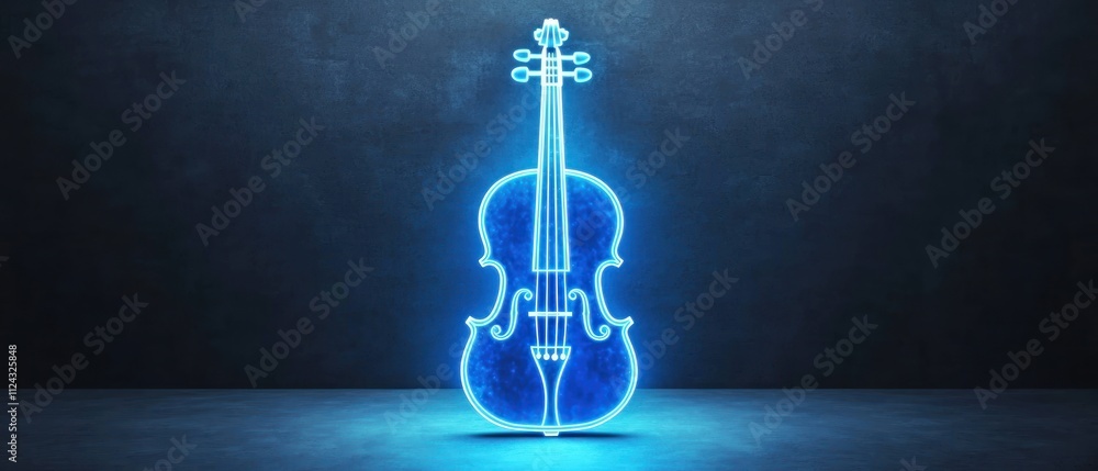 Poster illuminated violin display modern art gallery digital art dark environment close-up view