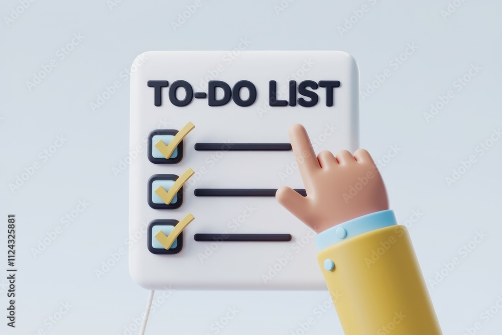Fototapete A 3D rendered to-do list with three completed tasks, showcasing effective task management.