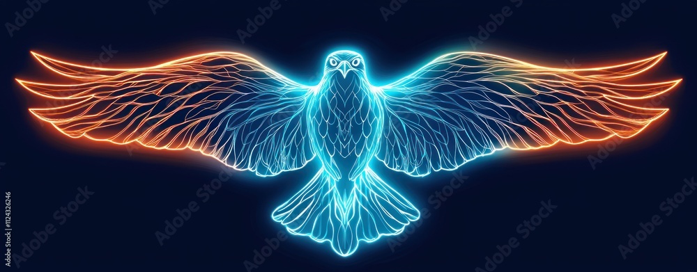 Poster futuristic neon eagle soaring in abstract colors against a digital background