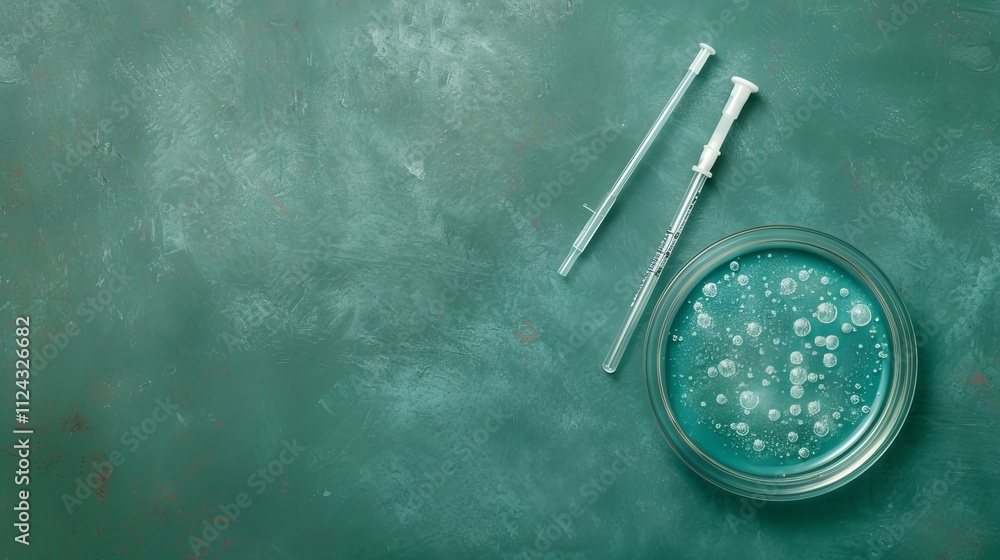 Poster scientist using pipette to transfer liquid into petri dish in modern laboratory setting for biologic