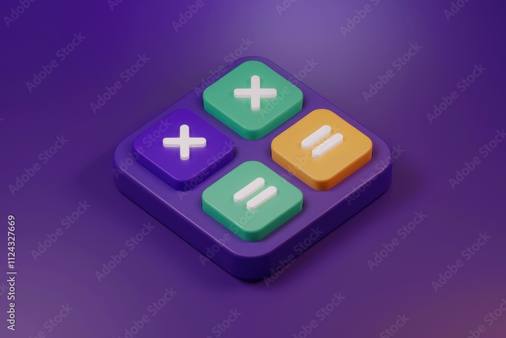 Aufkleber A 3D rendered image of a colorful calculator with plus and equals signs.