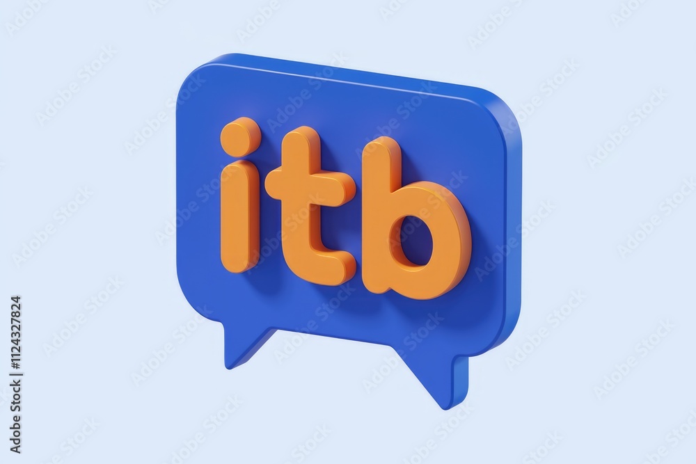 Poster 3d rendered blue speech bubble with orange 'itb' text, representing digital communication or a brand