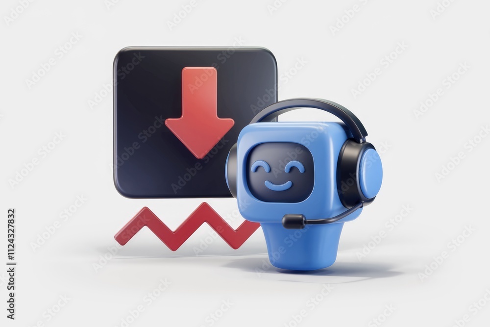 Aufkleber a cheerful robot with a headset, beside a downward-trending graph, signifying a positive approach to