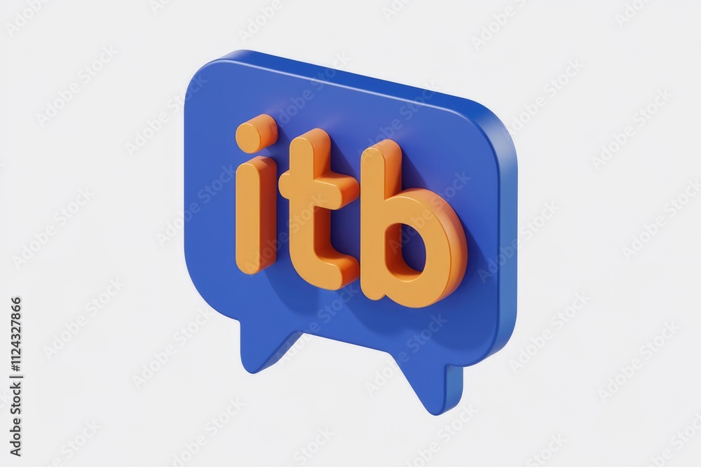 Poster 3D render of a blue speech bubble with the letters ITB in orange.
