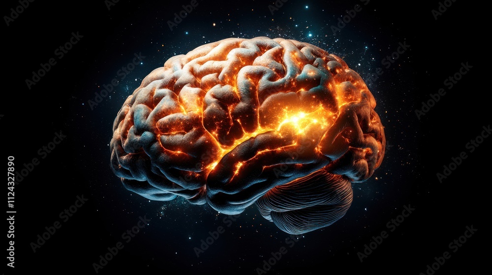 Poster abstract close-up of the human brain digital artwork from science exploration