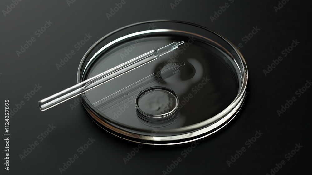 Poster scientist using pipette to transfer liquid into petri dish in modern laboratory setting for biologic