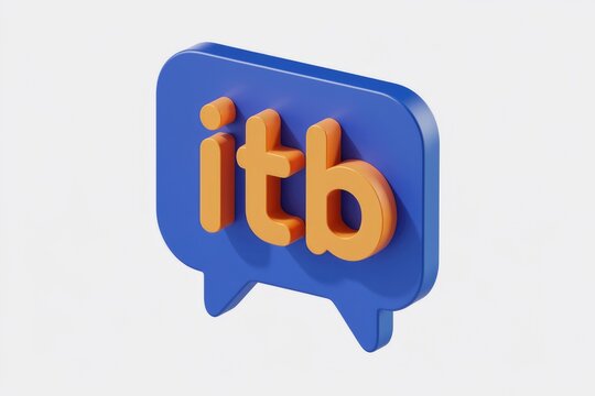 3D render of a blue speech bubble with the letters ITB in orange.