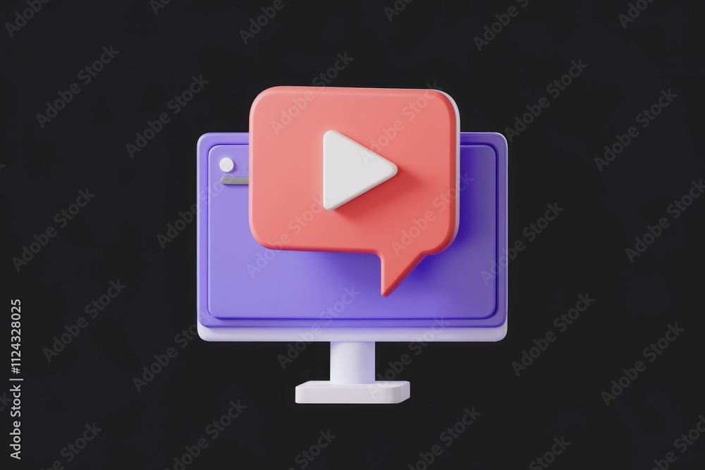 Poster Computer screen displays a message bubble with a play button, symbolizing online video sharing or communication.