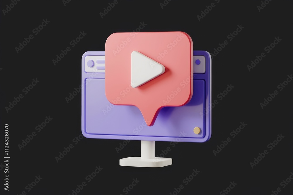 Poster 3D render of a computer screen with a play button, symbolizing online video content.