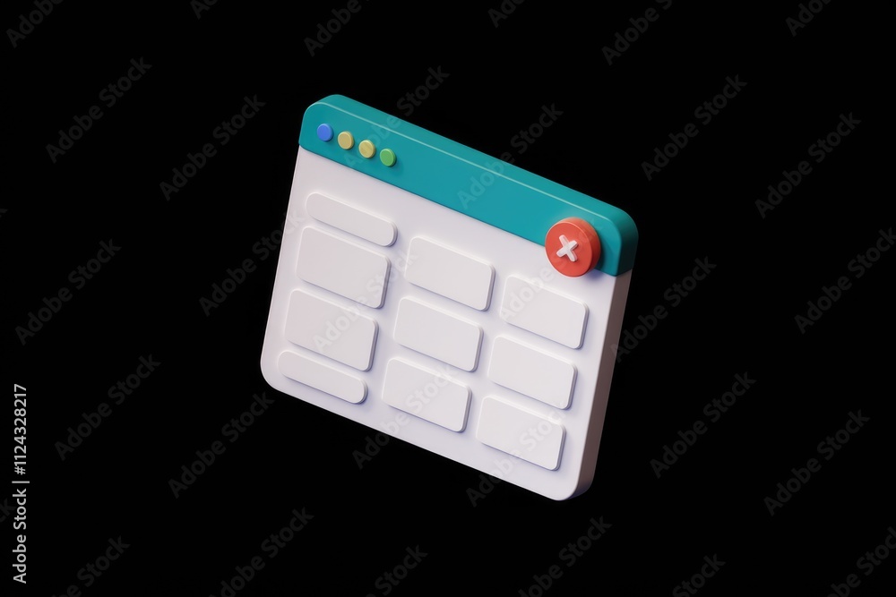 Aufkleber 3D render of a website window with multiple input fields and a close button.