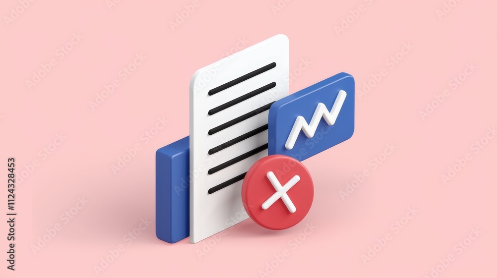 Aufkleber 3D rendering of document rejection, showing error and decline concept.