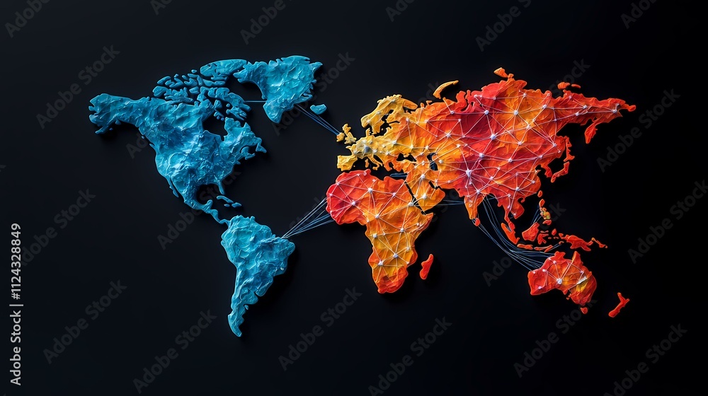 Poster a stylized world map is depicted, with the americas rendered in cool blues and the rest of the world