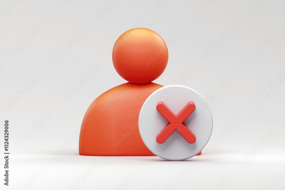 Poster 3D render of an orange user icon with a red cross, signifying account deletion or user removal.