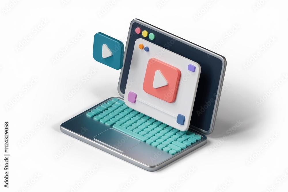 Poster Laptop screen displaying a video player interface with play button icons.