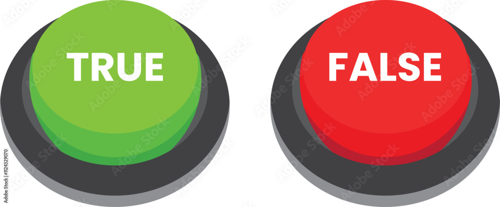 Poster true false button icon set. true green button icon. false red button icon. simple flat style