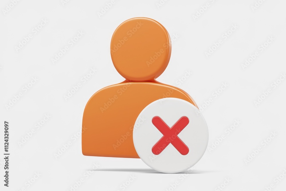 Poster 3D render of an orange user icon with a red cross, signifying account deletion or removal.