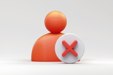 3D render of an orange user icon with a red cross, signifying account deletion or user removal.