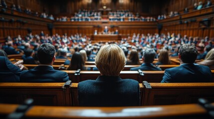 Audience Members Attend Important Legislative Debate in Historic Hall, Engaged in Political Discourse and Democracy in Action
