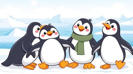 Obraz premium Various cute and colorful penguins in cartoon style, perfect for children's illustrations and designs, kids, adorable