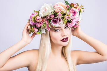 A beautiful woman with a flower wreath