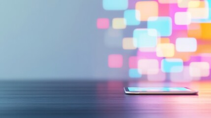 Glowing Tablet with Floating App Icons for National App Day, Cyber Monday, and Singles Day