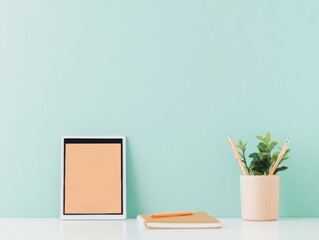 Minimalist Desk with Tablet and Notebooks for National App Day, Suitable for New Years, International Womens Day