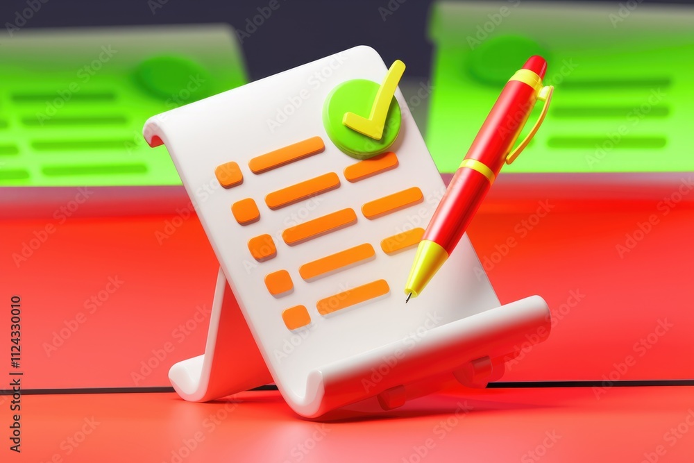 Poster A checklist on a stand with a pen, symbolizing task completion and organization.
