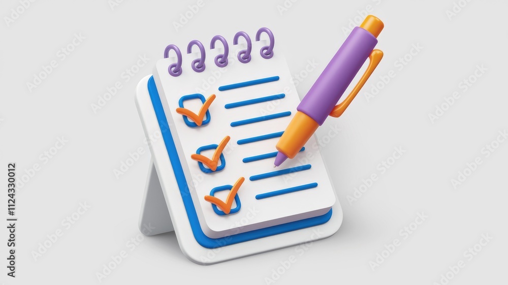Poster A 3D rendering of a checklist notepad with a pen, signifying task completion and organization.