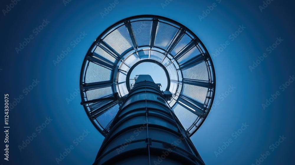 Poster stunning abstract view of a modern architectural structure against a blue background, showcasing uni
