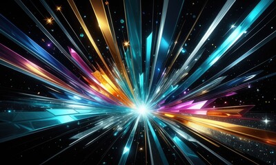 Fototapeta premium Colorful abstract light burst with geometric shapes and stars