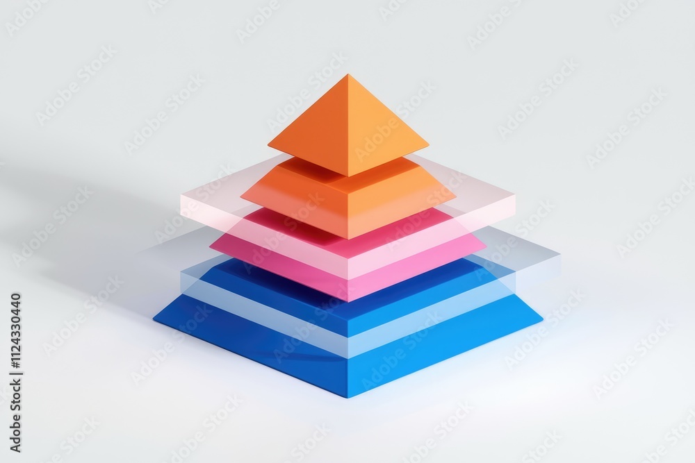 Aufkleber Layered colorful pyramids with transparent layers create a visually appealing 3D geometric structure.